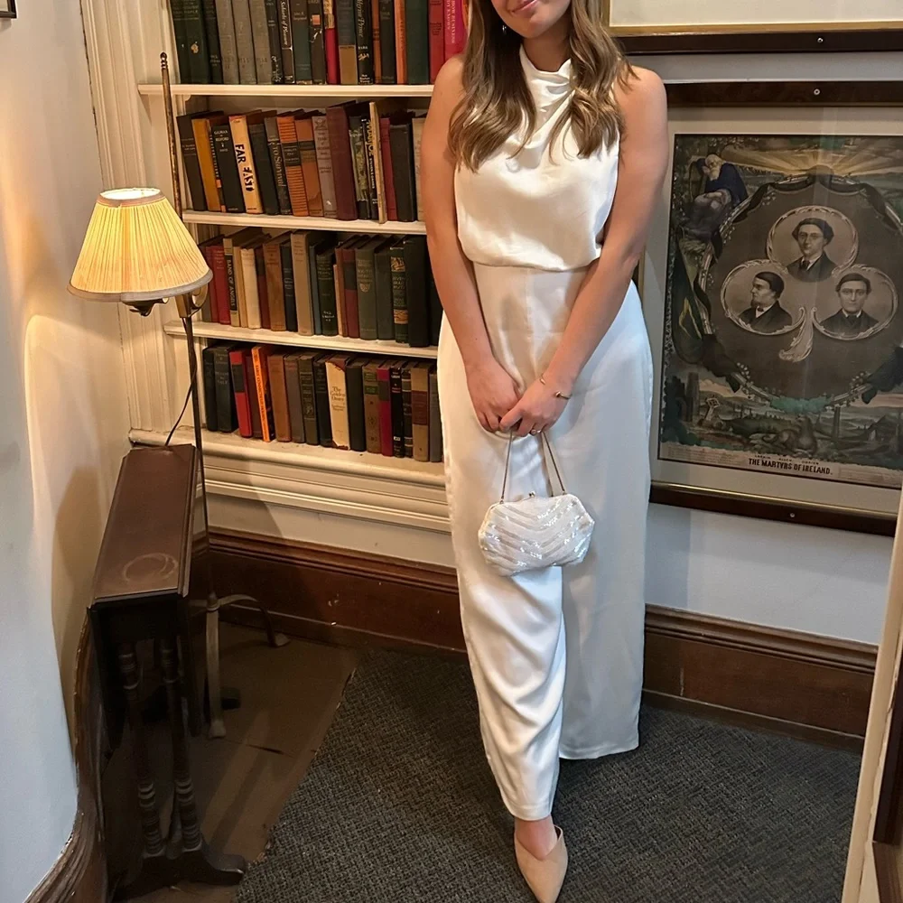 Abercrombie & Fitch PETITE White High-neck Draped Jumpsuit - Picture 5 of 5